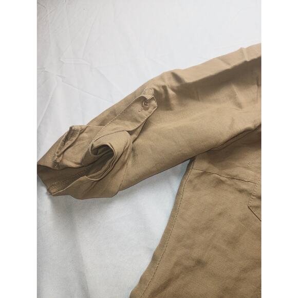 Voice 3/4th Rolled Sleeve Military Style Khaki Button Down Jacket, Linen Small. - Picture 4 of 5